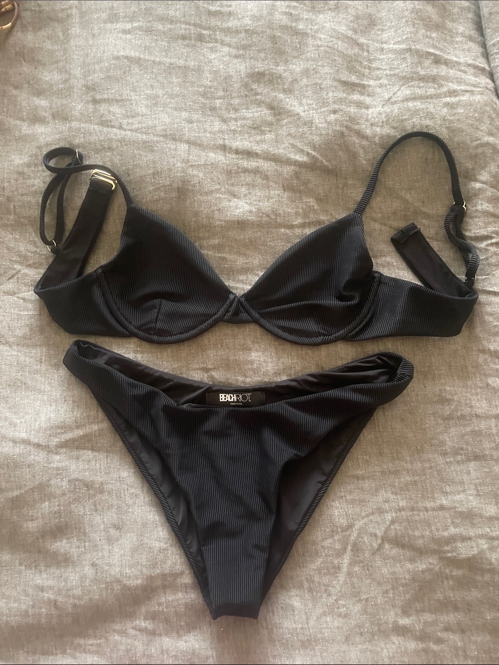 Beach Riot Black Ribbed Bandeau Bikini Set - Picture 3 of 8